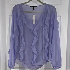 White House Black Market Lavender Ruffle Blouse. Women’s size Small. NWT